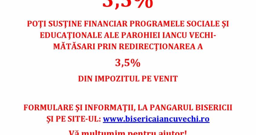 REDIRECŢIONEAZĂ  3,5% DIN IMPOZITUL PE VENIT!