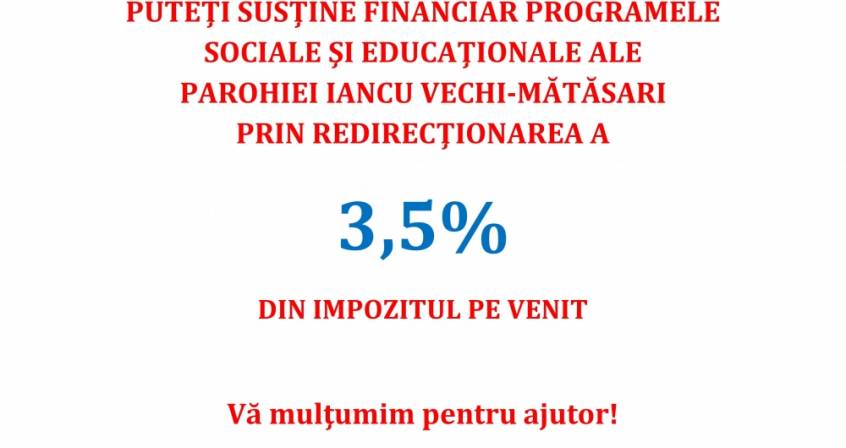 REDIRECŢIONEAZĂ 3,5% DIN IMPOZITUL PE VENIT!
